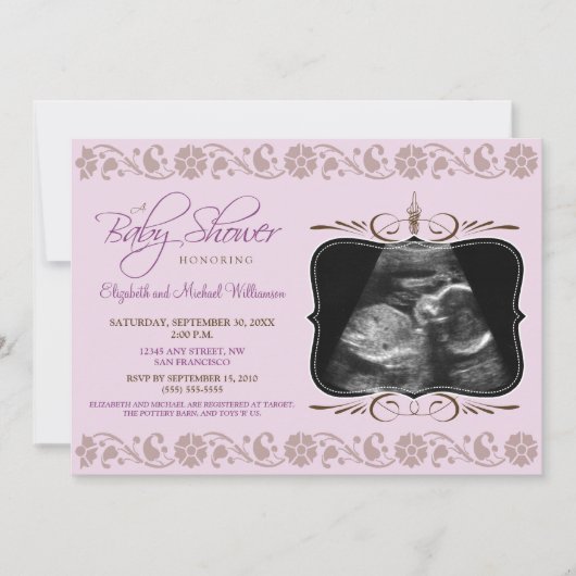 EdelSonogram Baby shower Uitnodiging (lila) (Voorkant)