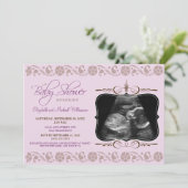 EdelSonogram Baby shower Uitnodiging (lila) (Staand voorkant)