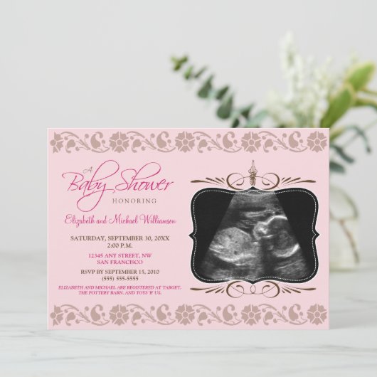 EdelSonogram Baby shower Uitnodiging (roze) (Staand voorkant)