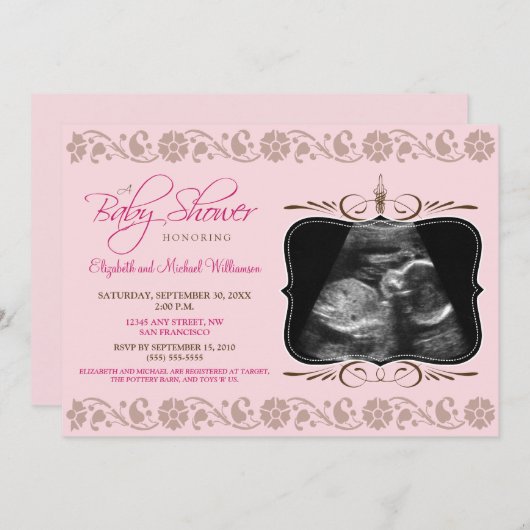 EdelSonogram Baby shower Uitnodiging (roze) (Voorkant / Achterkant)
