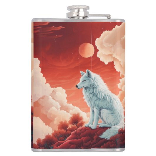 Edelstahl-Flachmann mit mystischem Wolf Flachmann Heupfles (Achterkant)