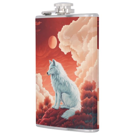 Edelstahl-Flachmann mit mystischem Wolf Flachmann Heupfles (Links)