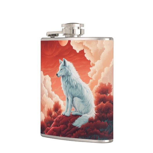 Edelstahl-Flachmann mit mystischem Wolf Heupfles (Links)