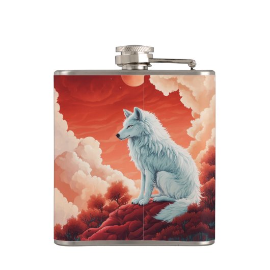 Edelstahl-Flachmann mit mystischem Wolf Heupfles (Achterkant)