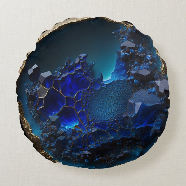 Edelsteen Blauw Sapphire Crystal Rock Rond Kussen (Voorkant)