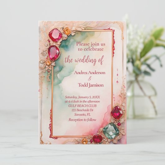 Edelsteen bruiloft kaart (Staand voorkant)