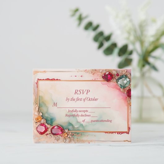 Edelsteen bruiloft RSVP Briefkaart (Staand voorkant)