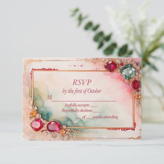 Edelsteen bruiloft RSVP kaartje (Staand voorkant)
