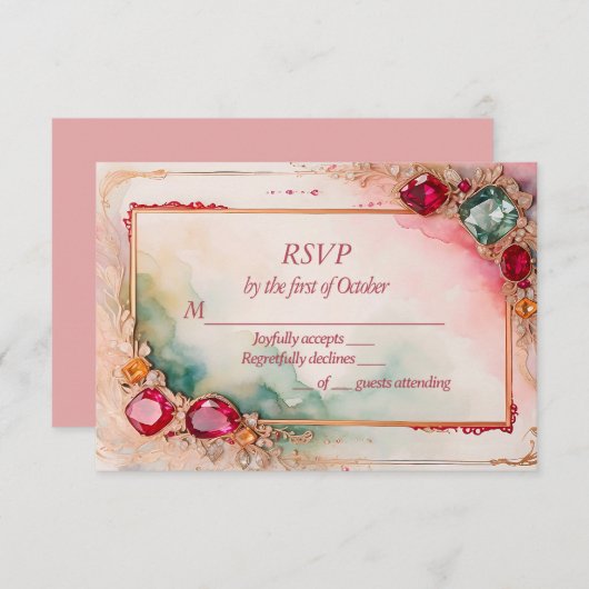 Edelsteen bruiloft RSVP kaartje (Voorkant / Achterkant)
