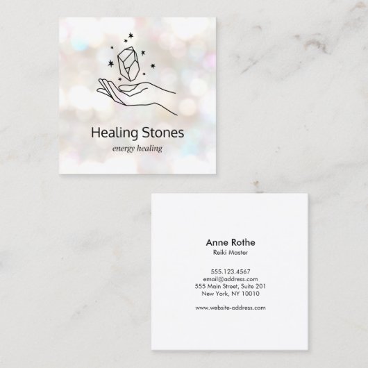 Edelsteen Chakra Energy Reiki Practitioner Vierkante Visitekaartje (Voorkant / Achterkant)
