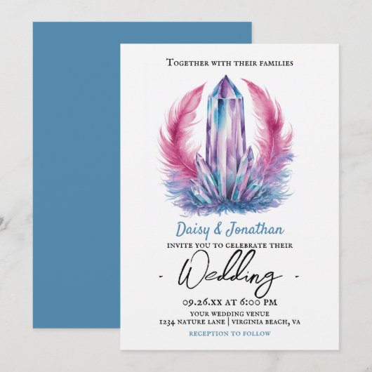 Edelsteen Crystal waterverf bruiloft Kaart (Voorkant / Achterkant)