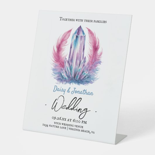 Edelsteen Crystal waterverf bruiloft Reclamebord Met Voetstuk (Voorkant)