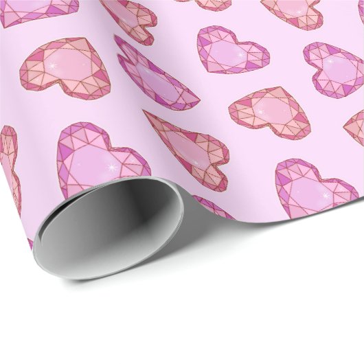 Edelsteen Harten Schattig Roze Valentijnsdag Cadeaupapier (Rol Hoek)