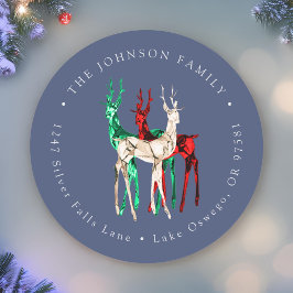 Edelsteen Kristal Rendier Kerst Retouradres Ronde Sticker