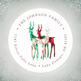 Edelsteen Kristal Rendier Kerst Retouradres Ronde Sticker