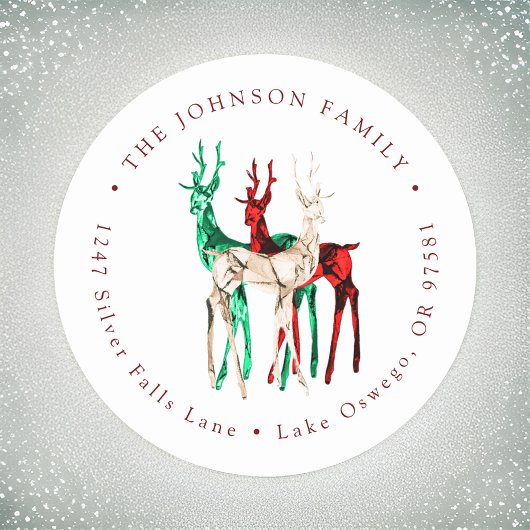 Edelsteen Kristal Rendier Kerst Retouradres Ronde Sticker