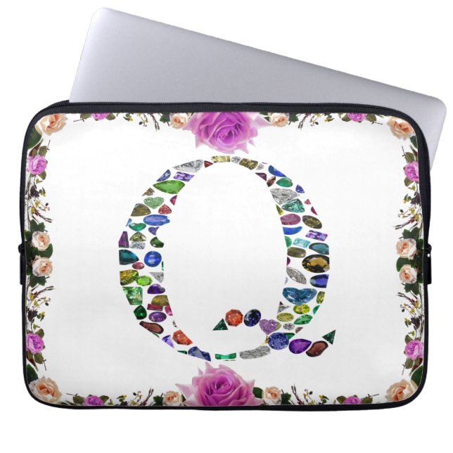Edelsteen monogram letter Q Laptop Sleeve (Voorkant)