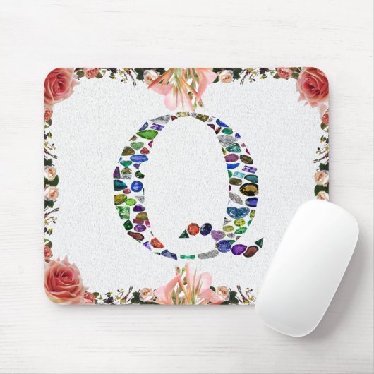 Edelsteen monogram letter Q Muismat (Met muis)