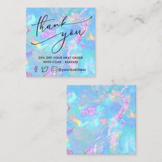 Edelsteen pastel blauw opaal dank u vierkante visitekaartje (Voorkant / Achterkant)