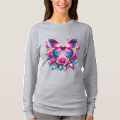 Edelsteen Vlinder Met Roze Rozen T-Shirt (Voorkant)