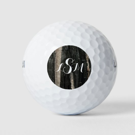 Edelsteen Zwart-wit Verticale Streep Monogram Golfballen (Voorkant)