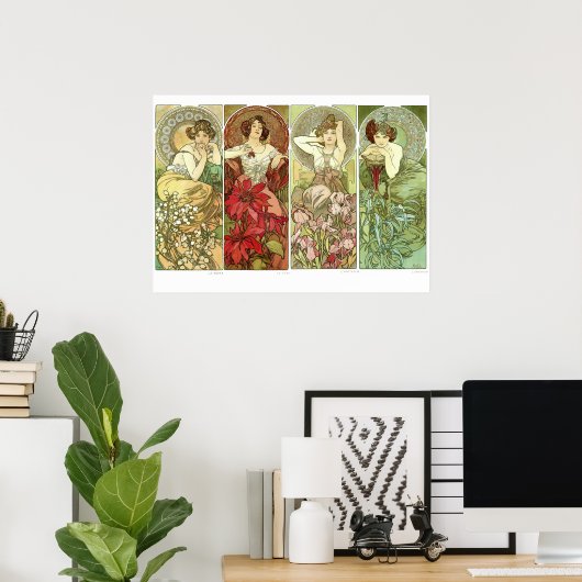 Edelstenen Art Nouveau van Alphonse Mucha Poster (Thuiskantoor)