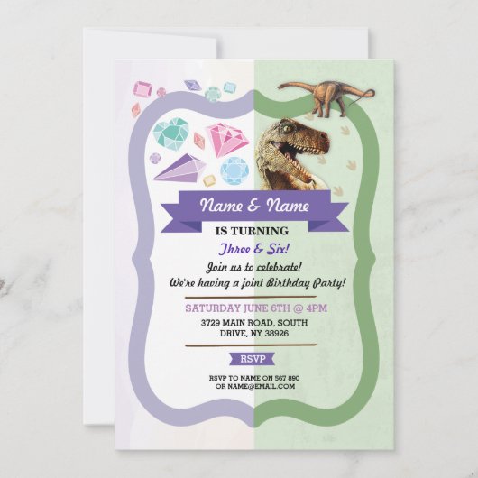Edelstenen & Dinosaurus Joint Boy Girl Verjaardag  Kaart (Voorkant)