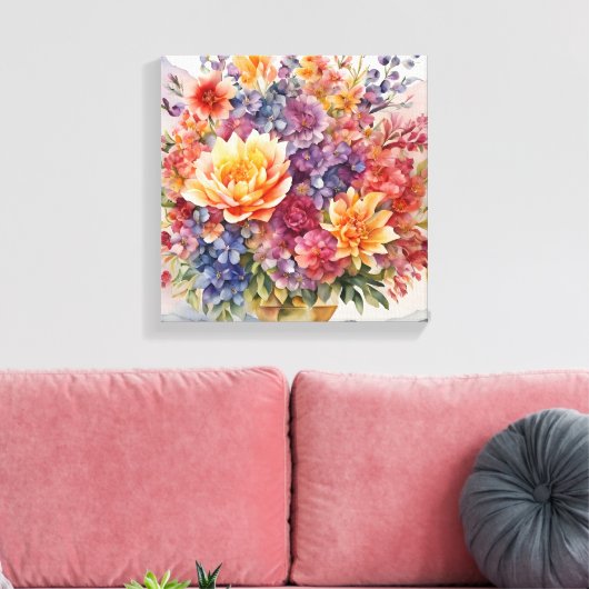 Edelstenen Elegantie Levendige Waterverf Bloemmees Canvas Afdruk (Insitu (Woonkamer))