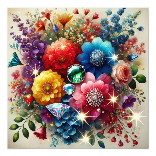 Edelstenen Elegantie Levendige Waterverf Bloemmees Foto Afdruk (Voorkant)