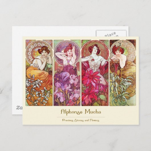 Edelstenen en bloemen, Alphonse Mucha Briefkaart (Voorkant / Achterkant)