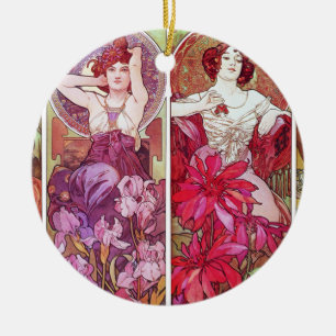 Edelstenen en bloemen, Alphonse Mucha Keramisch Ornament