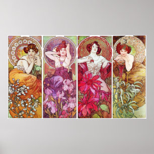 Edelstenen en bloemen, Alphonse Mucha Poster