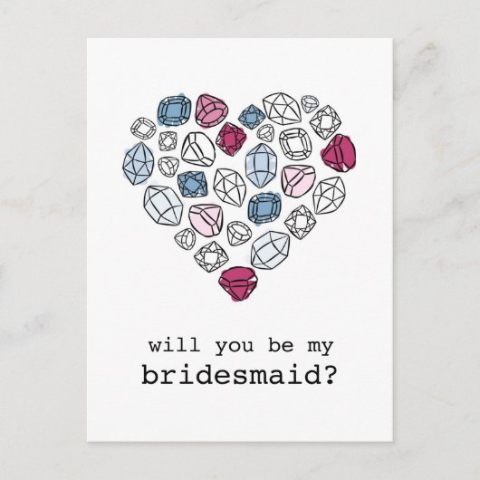 Edelstenen Hart Mijn Bruidsmeisje Verticaal Uitnodiging Briefkaart (Voorkant)