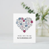 Edelstenen Hart Mijn Bruidsmeisje Verticaal Uitnodiging Briefkaart (Staand voorkant)