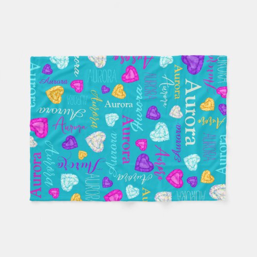 Edelstenen harten aangepaste naam kleurrijke Auror Fleece Deken (Voorkant (Horizontaal))