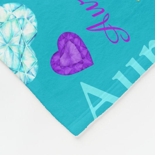 Edelstenen harten aangepaste naam kleurrijke Auror Fleece Deken (Hoek)