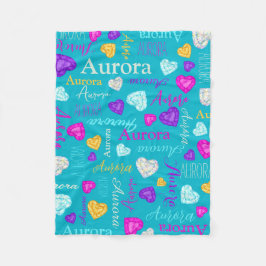 Edelstenen harten aangepaste naam kleurrijke Auror Fleece Deken