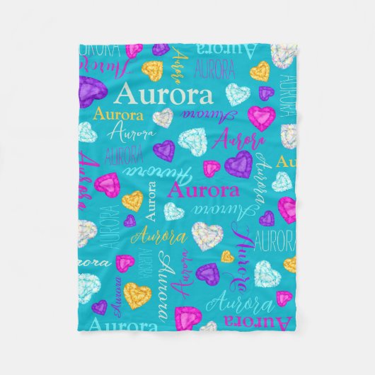 Edelstenen harten aangepaste naam kleurrijke Auror Fleece Deken (Voorkant)