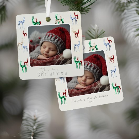 Edelstenen kristal rendier baby's eerste kerst metalen ornament