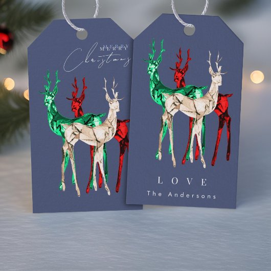Edelstenen kristal rendier Vrolijk kerstfeest Cadeaulabel
