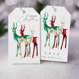 Edelstenen kristal rendier Vrolijk kerstfeest Cadeaulabel