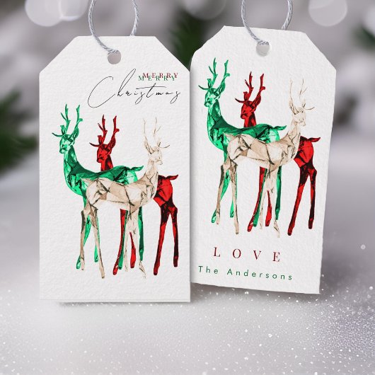 Edelstenen kristal rendier Vrolijk kerstfeest Cadeaulabel