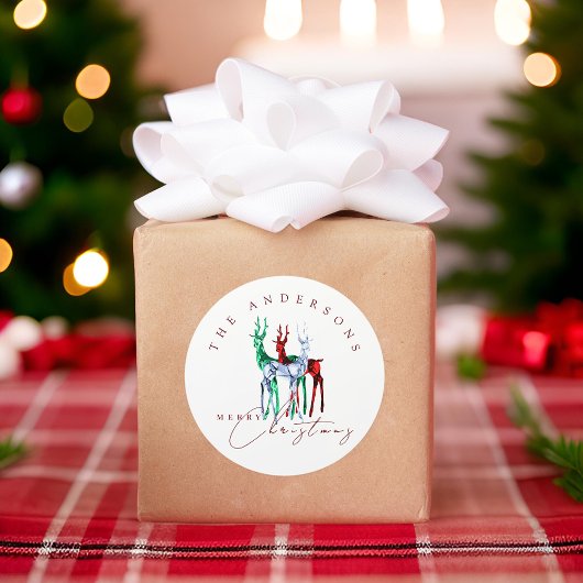 Edelstenen kristal rendier Vrolijk kerstfeest Ronde Sticker