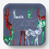 Edelstenen kristal rendier Vrolijke kerstvakantie Papieren Bordje (Voorkant)