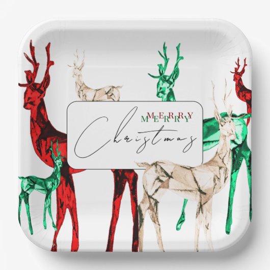Edelstenen kristal rendier Vrolijke kerstvakantie Papieren Bordje (Voorkant)