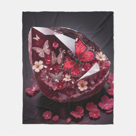 Edelstenen kristallen robijnrode vlindertuin fleece deken (Voorkant)