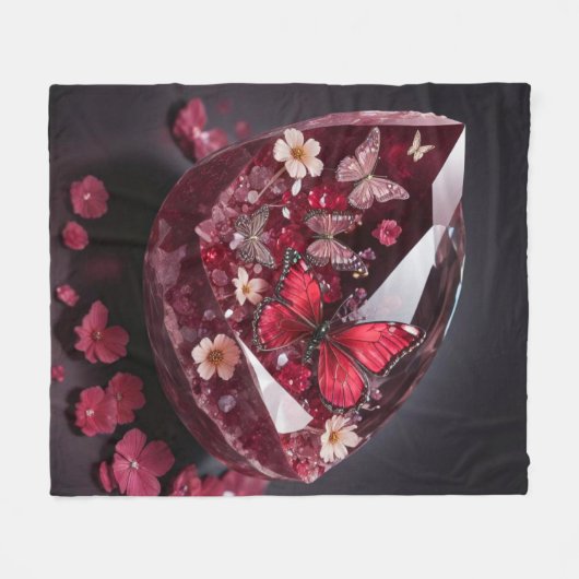 Edelstenen kristallen robijnrode vlindertuin fleece deken (Voorkant (Horizontaal))