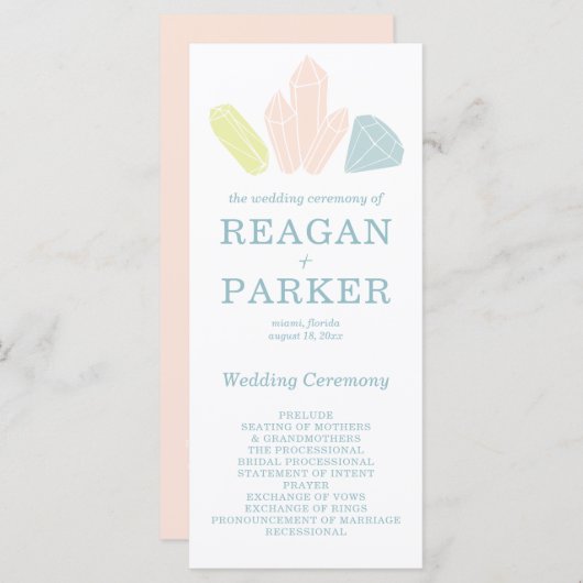 Edelstenen Moderne Pastel Roze Bruiloft Programmakaart (Voorkant / Achterkant)