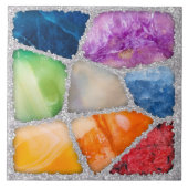 Edelstenen Mozaïek Collage op kristallen clusters Tegeltje (Voorkant)