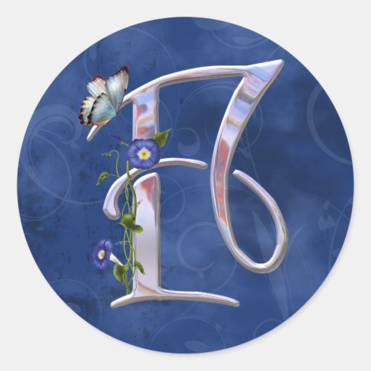 Edelvlinder Initiaal F Ronde Sticker (Voorkant)